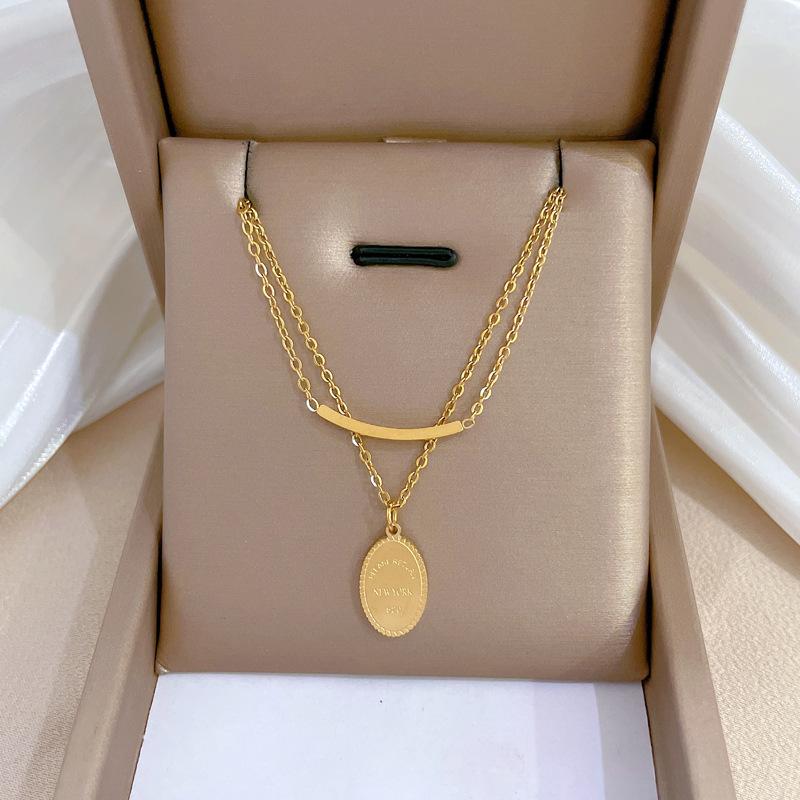 Double-Layer Disc Minimalist Furnace Real Gold Necklace Female Collarbone Chain With Jewelry