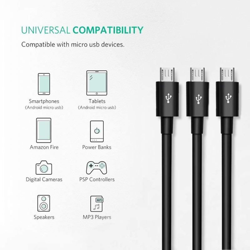 Micro USB Splitter Cable Data Sync Adapter Cable Split Micro USB Connection Fast Charging Cable Data Cord 100cm Long