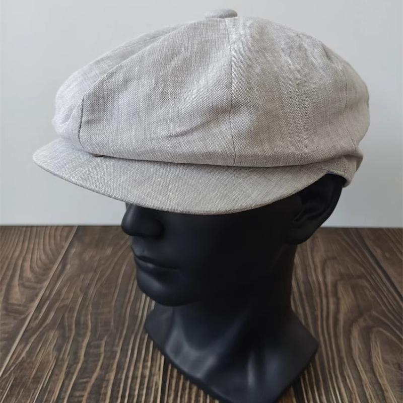 Lightweight Linen Newsboy Cap Thin Breathable Unisex Octagon Hat for Spring Summer Painter Beret for Men and Women