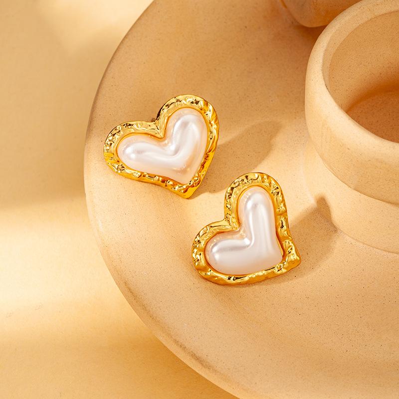 DIEYURO 316L Stainless Steel Golden Inlay Fish Tail Heart Pearl French Earrings Lady New Trend Earbob Jewelry Glamorou