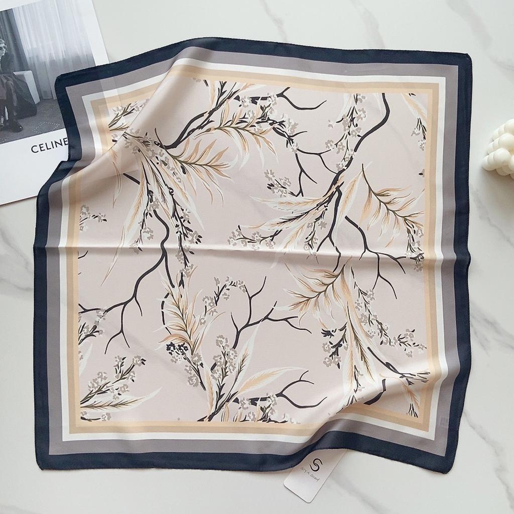 58 CM Sommer Neuer Quadratischer Schal Aus Künstlicher Seide Mit Künstlerischem Blumenschal, Haarband, Dekoratives Vielseitiges Kleines Kopftuch Für Damen