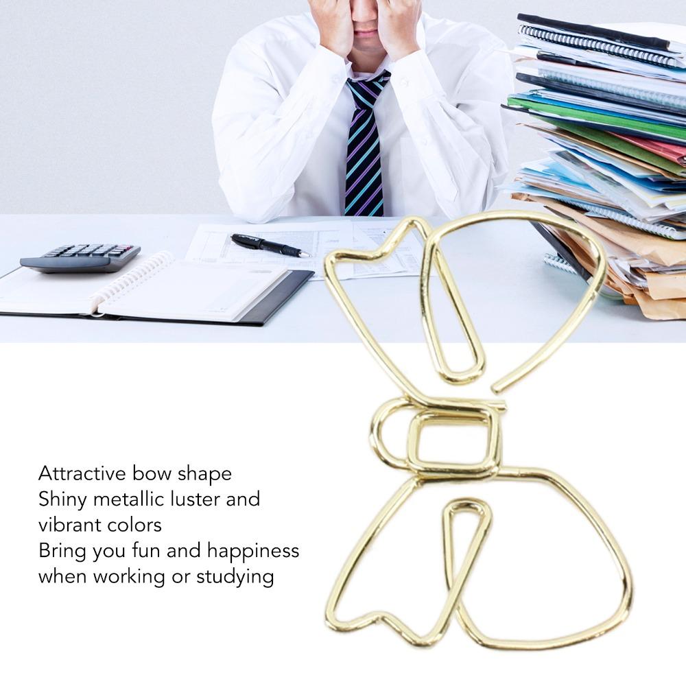 100Pcs Bowknot Shaped Cute Paper Clips Gold/ Rose Gold Anti Rust Metal Paperclips 32*22mm Compact Size Bow Shape Paper Clips