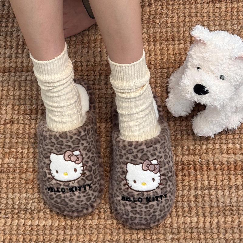 Genuine Sanrio Cartoon Furry Slippers - Women's Non-Slip Warm Winter Indoor Slippers with Plush Cotton and Velvet