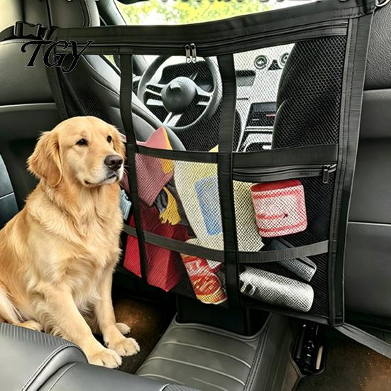 Car Seat Storage Net Gap Net, Multifunctional Organizer Barrier for Pets Kids, Organization And 9 Grid Layered Divider with 59x59cm, Universal