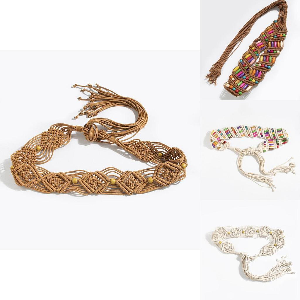 Bohemian Vintage Waist Belt With Handcrafted Beadwork For Retro Resort Outfits Women