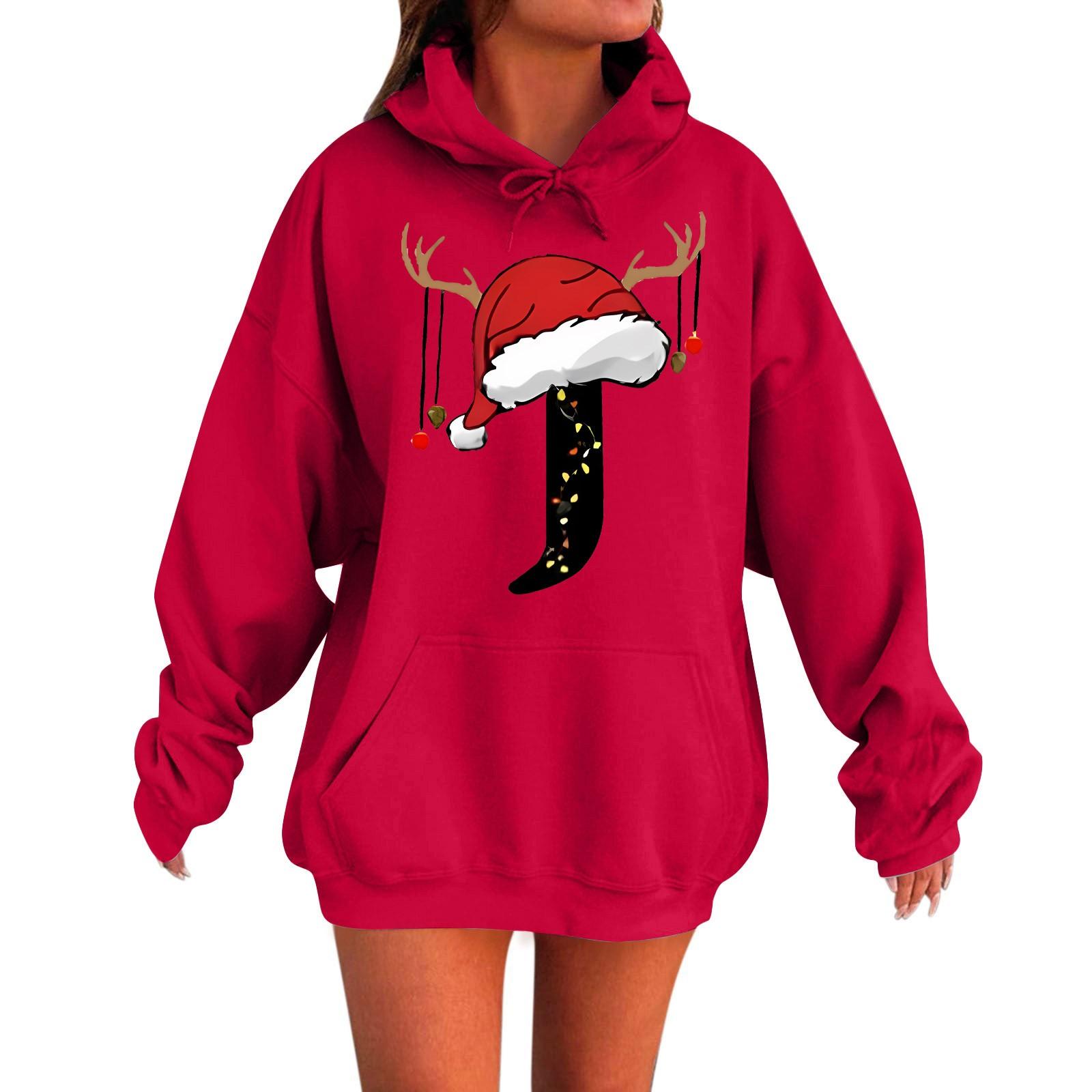 

Женская мода повседневная толстовка с капюшоном с длинным рукавом и круглым вырезом с карманами XL красный