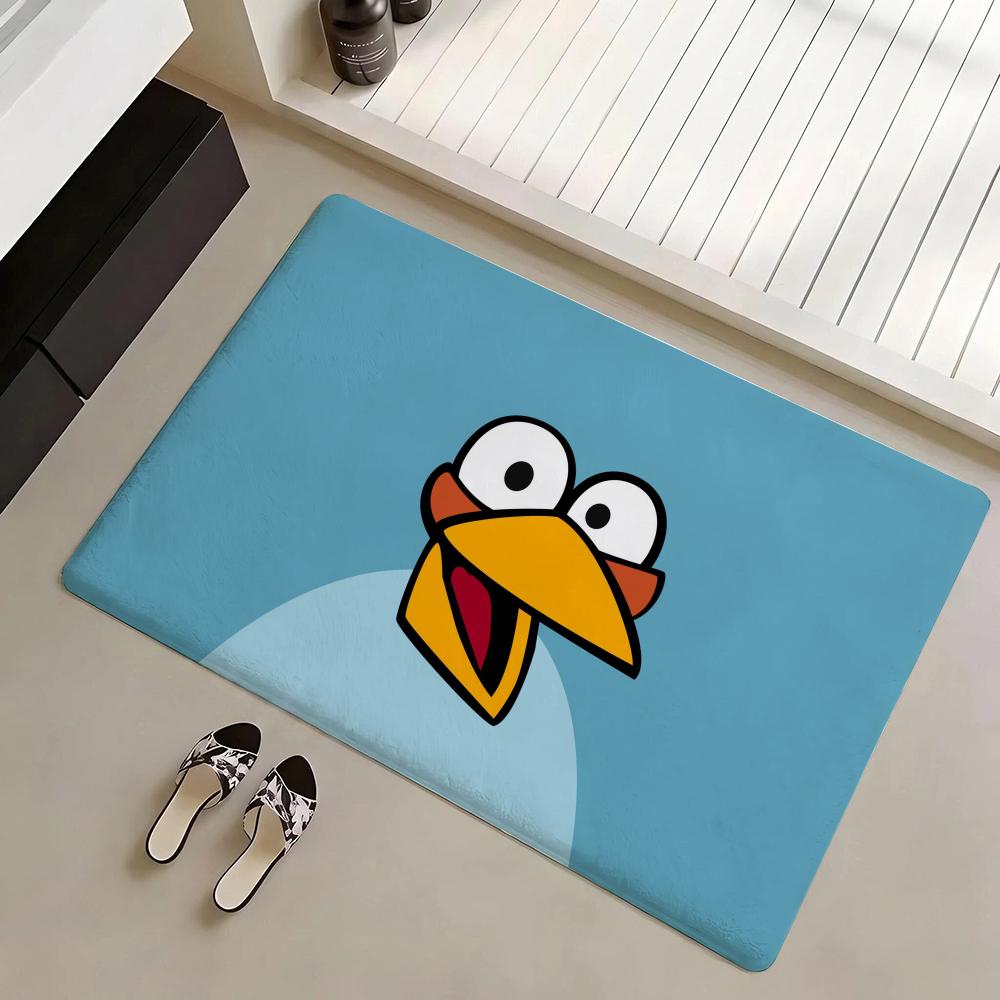A-Angry Birds Game Floor Mat Eco Flannel Doormat Non-Slip Odorless Indoor Soft Short Plush Floor Rug
