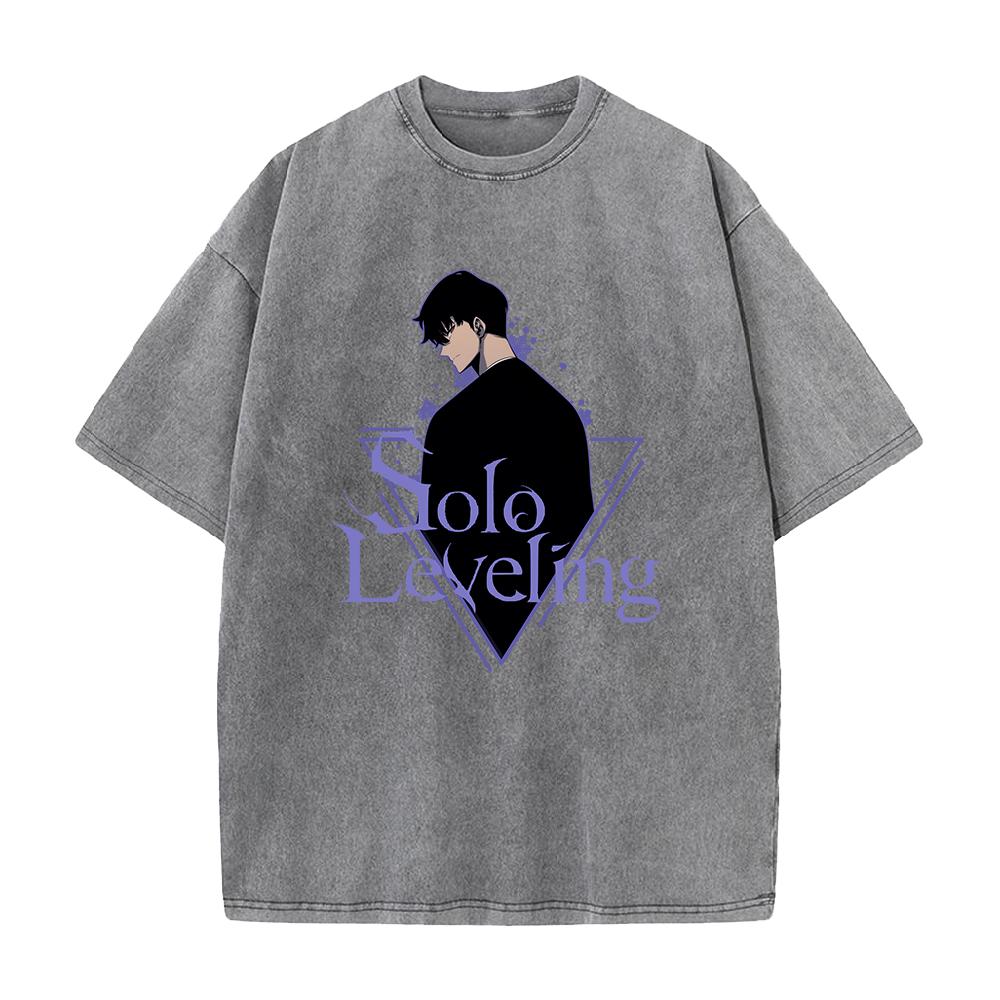 Anime Solo Leveling Sung JinWoo Grafické tričko Pánské Vintage Prané Trička Manga Bavlněné Tričko Harajuku Pánské Ležérní Tričko