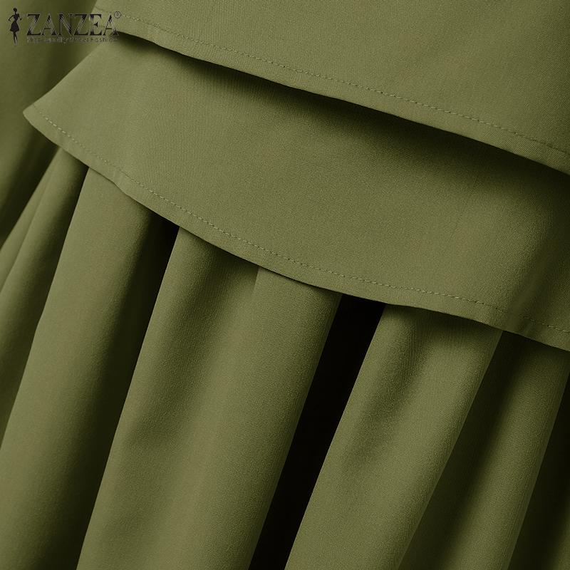 ZANZEA Dámské ležérní šaty s kulatým výstřihem, volné, jednobarevné, s dlouhým rukávem, dlouhé