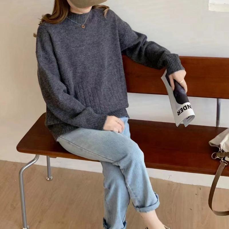 Semi-turtleneck Knitted Sweater with New Autumn and Winter New Twist Simple Lazy Sweater Bottoming Shirt