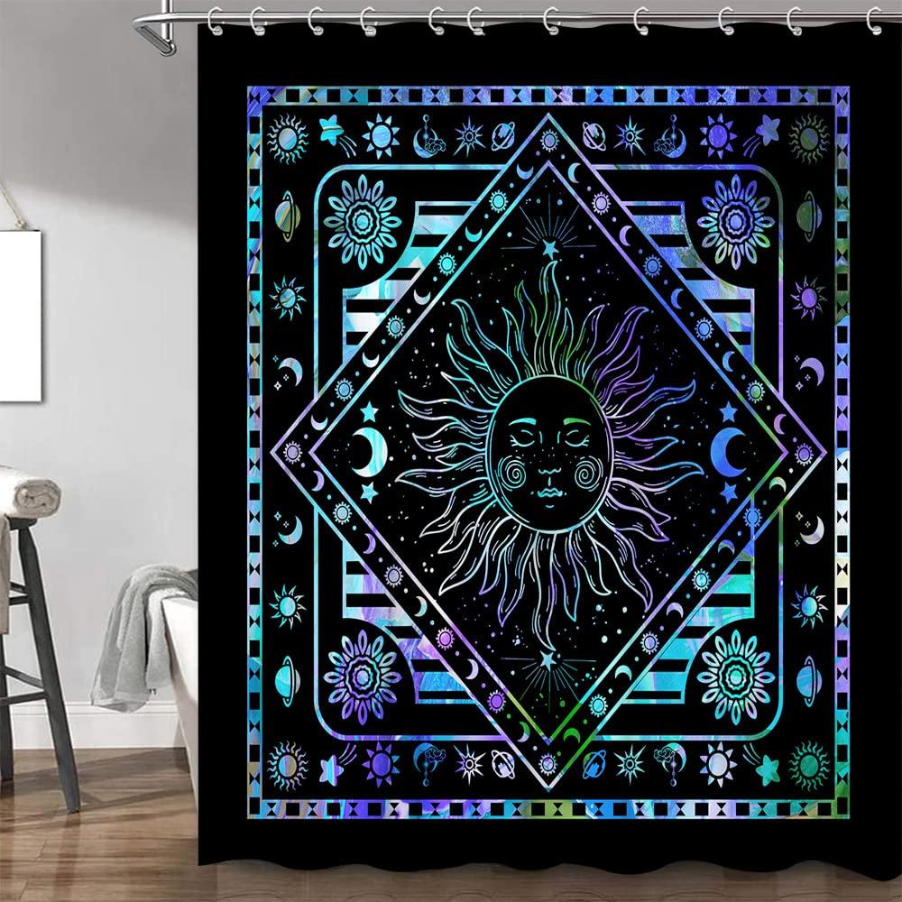 Mandala Celestial Shower Curtain Boho Moon Star Black And White Waterproof Polyester Fabric Bathroom Curtains Home Decor Hooks