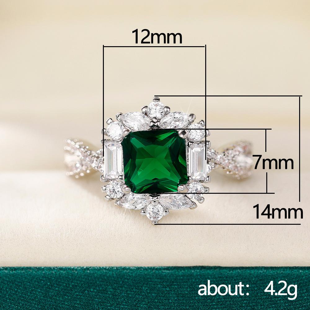 Seiko Deluxe Grandmother Green Princess Square Zircon Wedding Ring, Fashion Ladies Engagement Ring