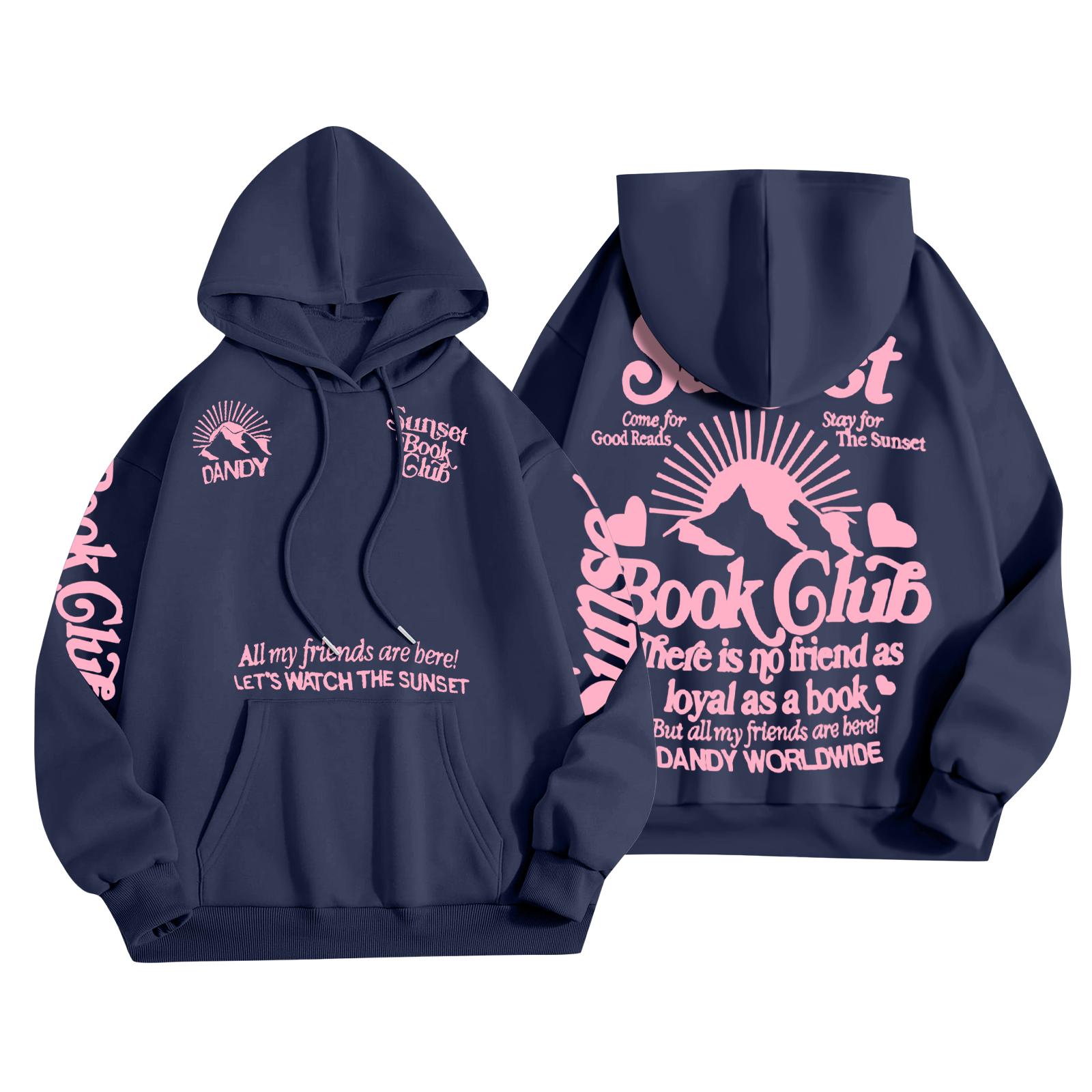 

Женская повседневная модная толстовка с капюшоном и карманами, с принтом букв S тёмно-синий