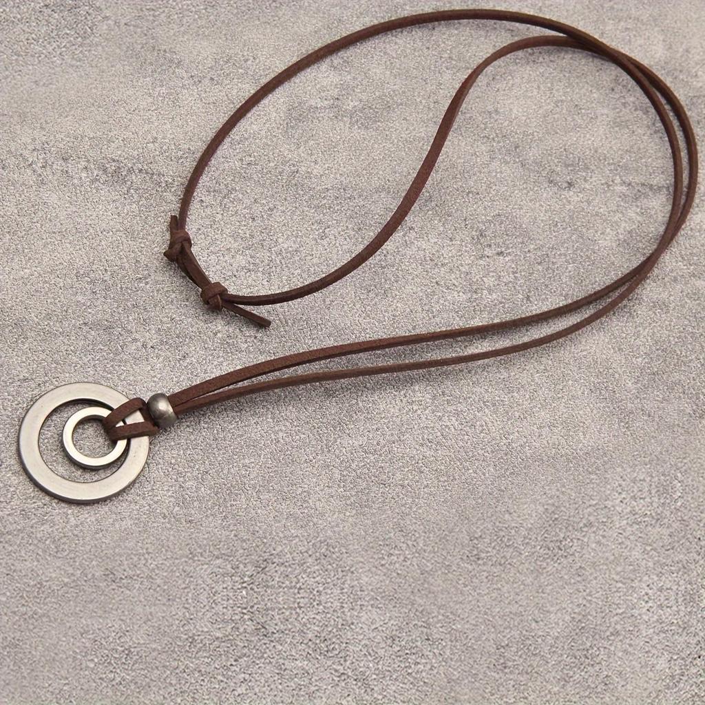 1 Piece Vintage Double Ring Alloy Pendant Adjustable Necklace, Unisex, Retro Style Design, Durable, Suitable for Daily Wear