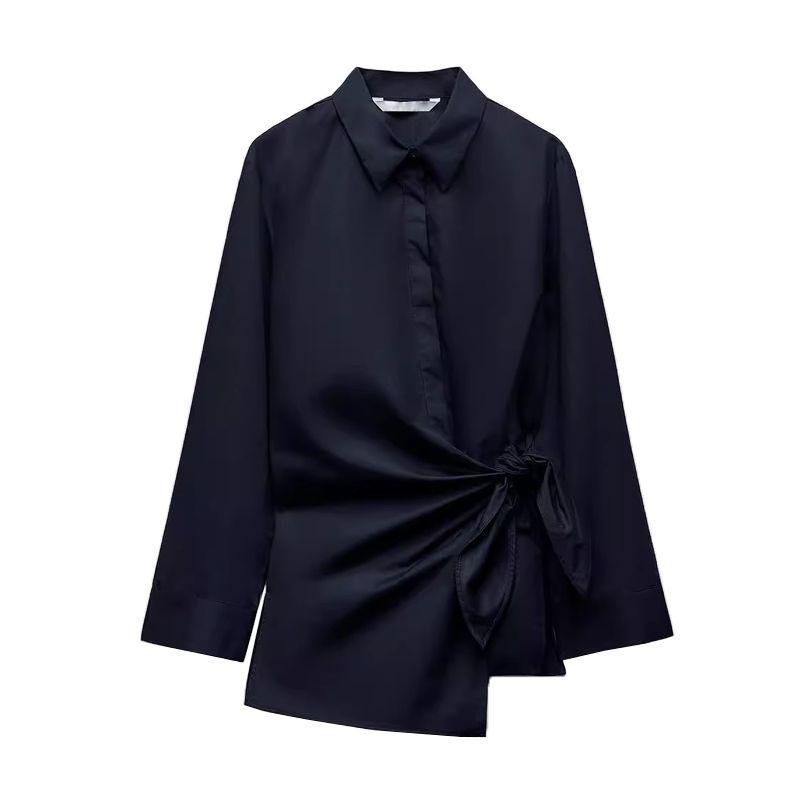 Spring New Women's Clothing Lapel Long Sleeves Double Breasted Poplin Shirt 9479306 9479242 9479282