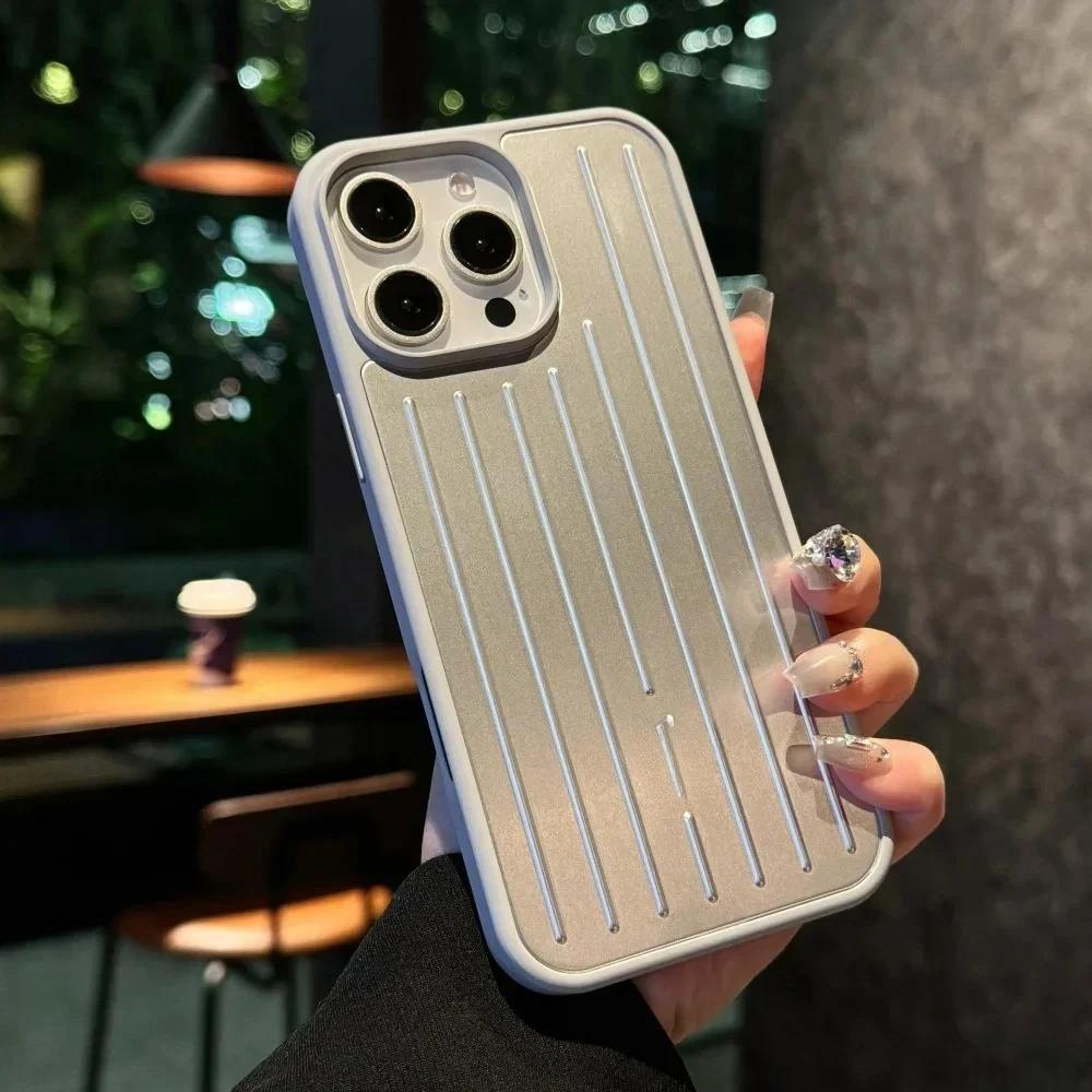 Stylový 3D vlnitý pruhovaný business kufr pouzdro na telefon pro iPhone 16 15 14 13 ProMax kryt tvrdý nárazuvzdorný kryt s krabičkou