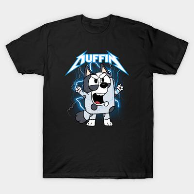 Men Black Print T-shirt Super Large TShirt Muffin Metal Bluey No-Cut Heat Transfer Print Cotton Tshirt
