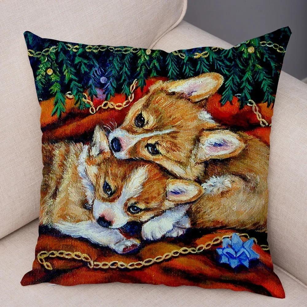 Cute Pet Dog Welsh Corgi Animal Print Cushion Cover Sofa Home Car Pillow