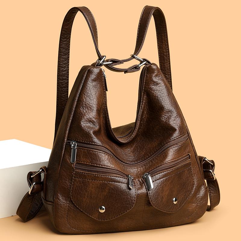 Women's PU Shoulder Bag Middle-aged Mother Bag Crossbody Bag Multifunctional Backpack