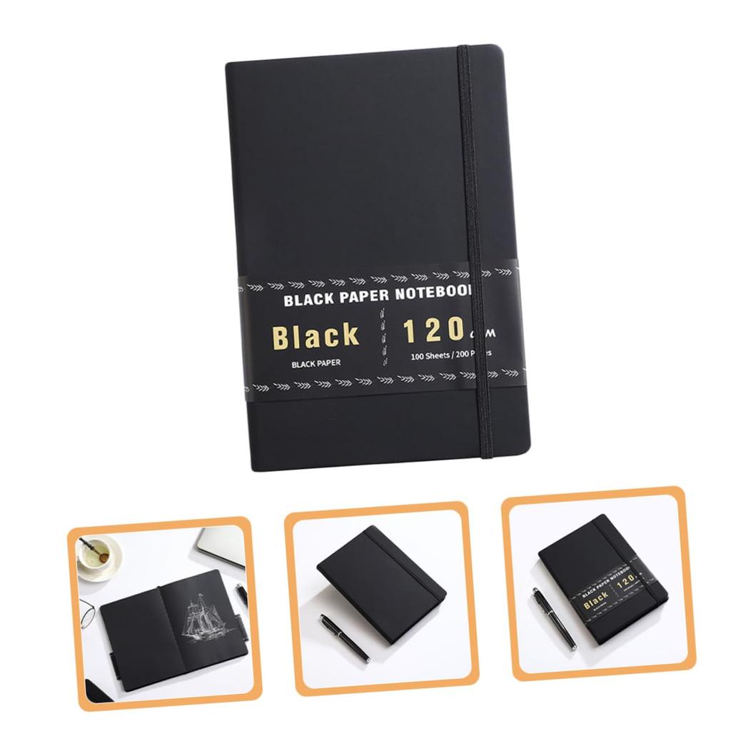 Lurrose 200 leere Notizbücher mit schwarzem Papier, kariertes Notizbuch, Skizzenbuch mit schwarzem Papier, Schulheft, liniertes Notizbuch, Notizbuch zum Notizenmachen, Schwarz