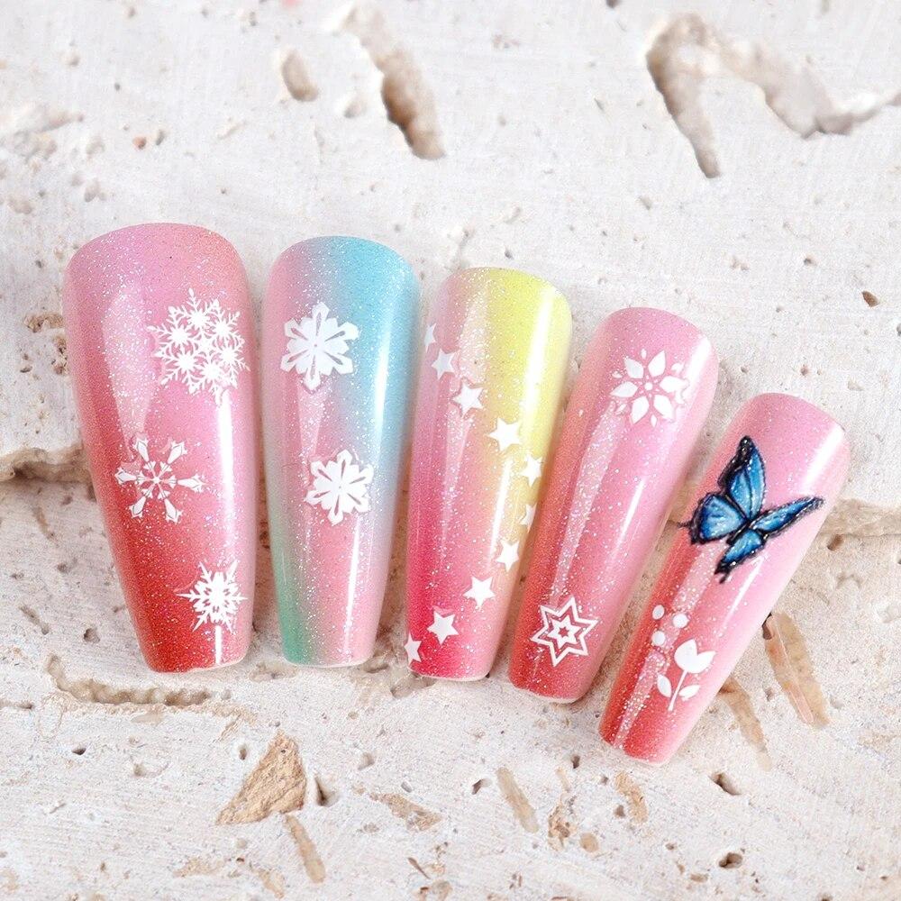 30 listů Vánoční samolepky na nehty Samolepící 3D Bílé obtisky na nehty s bílými vločkami Vánoční potřeby na nehty Vánoční Manikúra Posuvníky