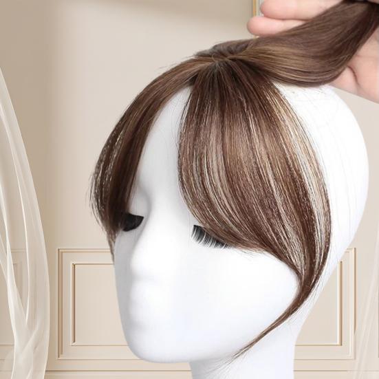 Women Clip-in Bangs Natural Wispy 3D French Bangs Forehead Hair Extensions Black Brown Side Bangs Fringe Wig Hairpieces