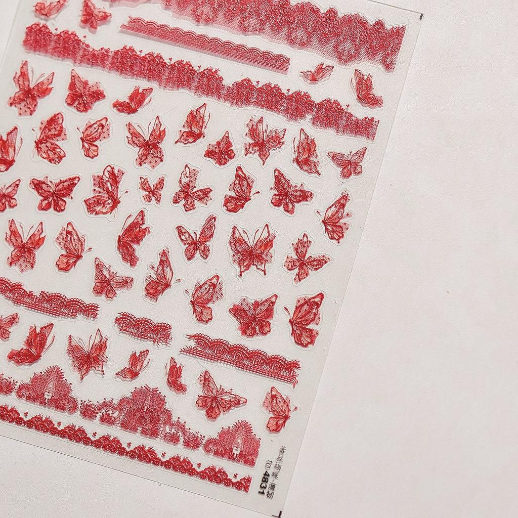5D Butterfly Red Spider Lily Blooming Flowers Nail Art Stickers Chinese Characters Phoenix Swallow Self Adhesive Manicure Decals