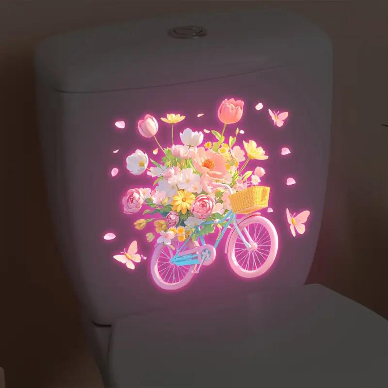 Glow-In-The-Dark Lotus Dahlia Fiets Bloem Toilet Stickers Zelfklevend Verwijderbaar Uv Nacht Decal Muurstickers Badkamer Decor