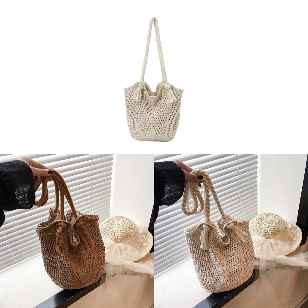 Street Style Woven Tote Bag With Double Shoulder Straps For Casual Daypack