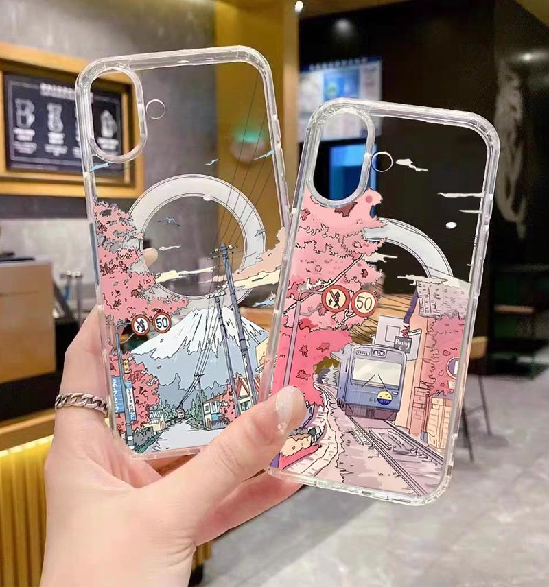 Landscape Scenery Magnetic Wireless Charge Case For iPhone 11 12 Pro Max 17 Air 16 16E Mini 7 8 Plus Clear Soft Cover