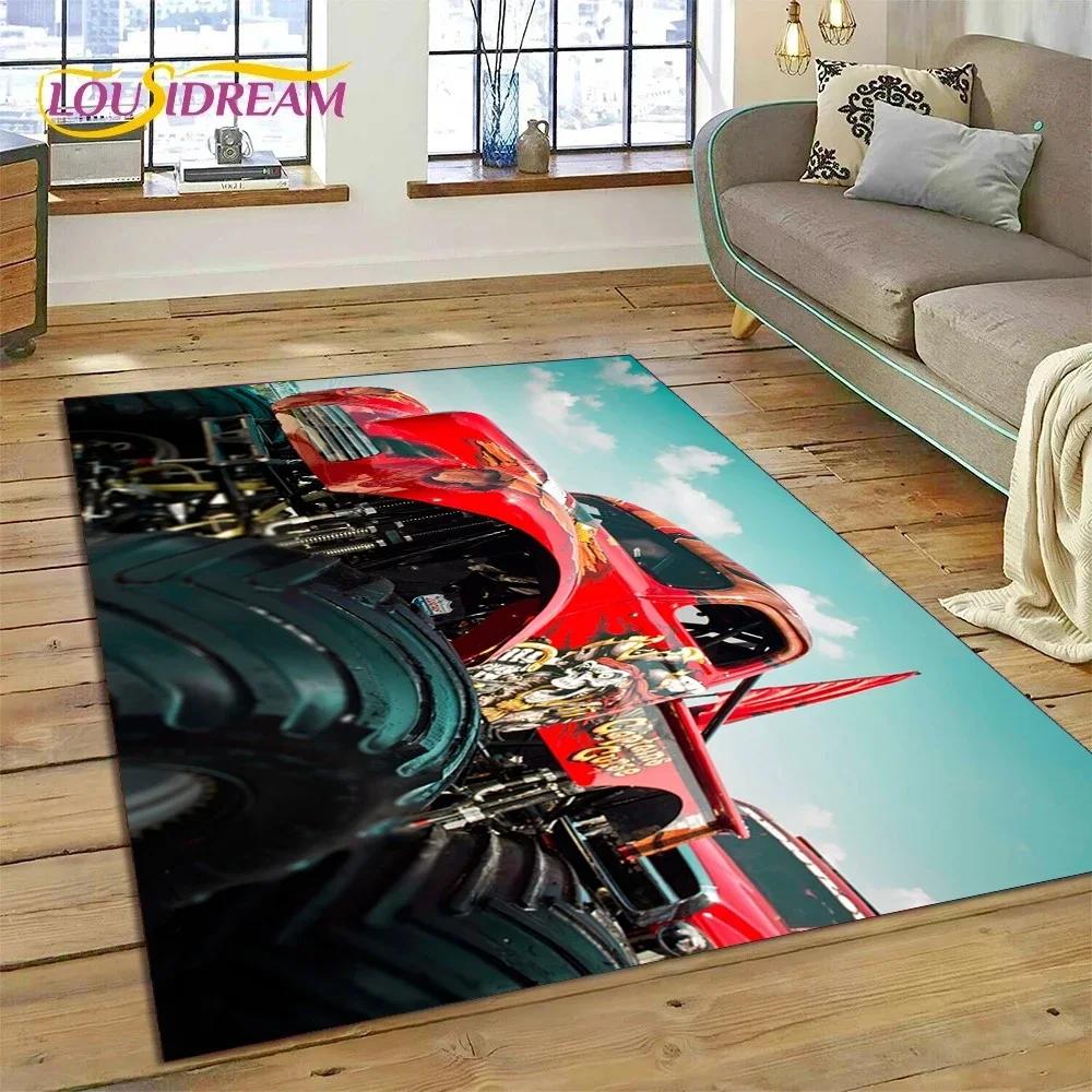 Tapete de Desenho Animado Monster Truck Monster Jam para Quarto Sala de Estar Decoração de Casa Sofá, Jogo Infantil Grande Tapete de Chão Decorativo