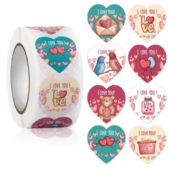 1 Roll Label Sticker Self-adhesive Strong Stickiness Thank You Heart Pattern Sticker Snowflake Label for Valentine's Day