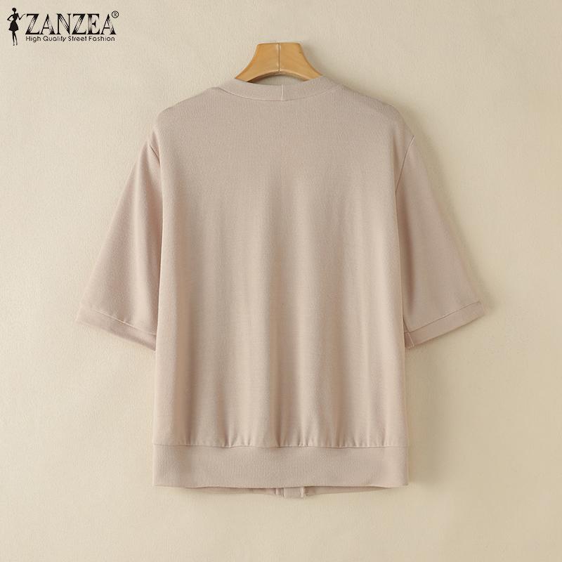 ZANZEA Women Casual V-Neck Solid Color Short Sleeve Blouse