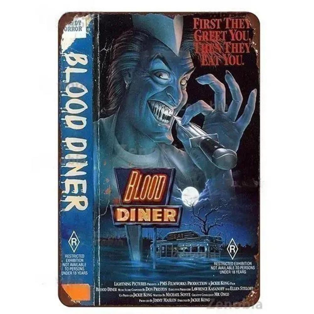 Kovové nástěnné umění Halloweenská hororová dekorace 20x30cm Domácí Jeskynní Muž Filmová cedule