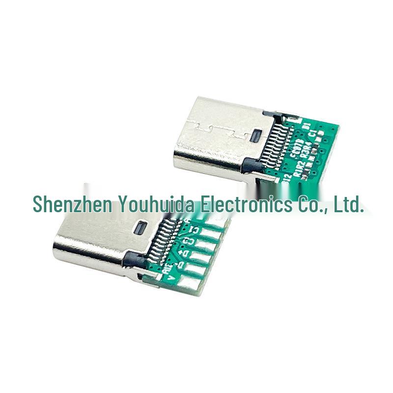 Type-C Female Socket 24P with Riveted Shell and Dual 56K Resistors - 6-Core
