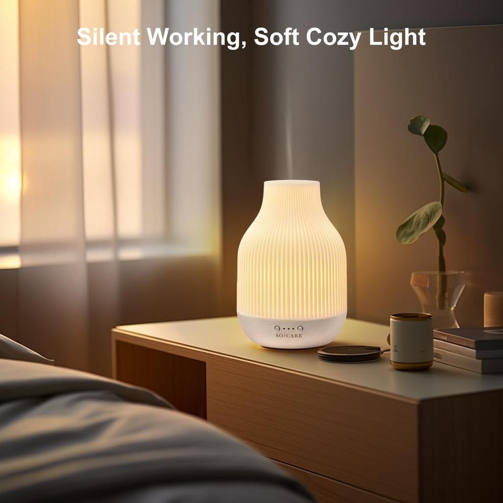 SOICARE Elegant Ceramic Diffuser for Essential Oils with Solid Wood Base,Stone Aromatherapy Essential Oil Diffusers for Home Office Room Decor Gift
