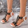 2025 New Square-toed Crystal Thick-heeled Transparent High Heels, Large-sized Water Diamond Butterfly Sandals for Women
