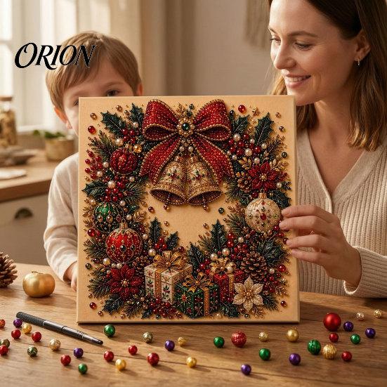Artistic Relaxation Activities Christmas Faux Pearl Art Kit, Tree Wreath Painting DIY Craft Projects Sparkling Diamond Kit for Adults, Holiday