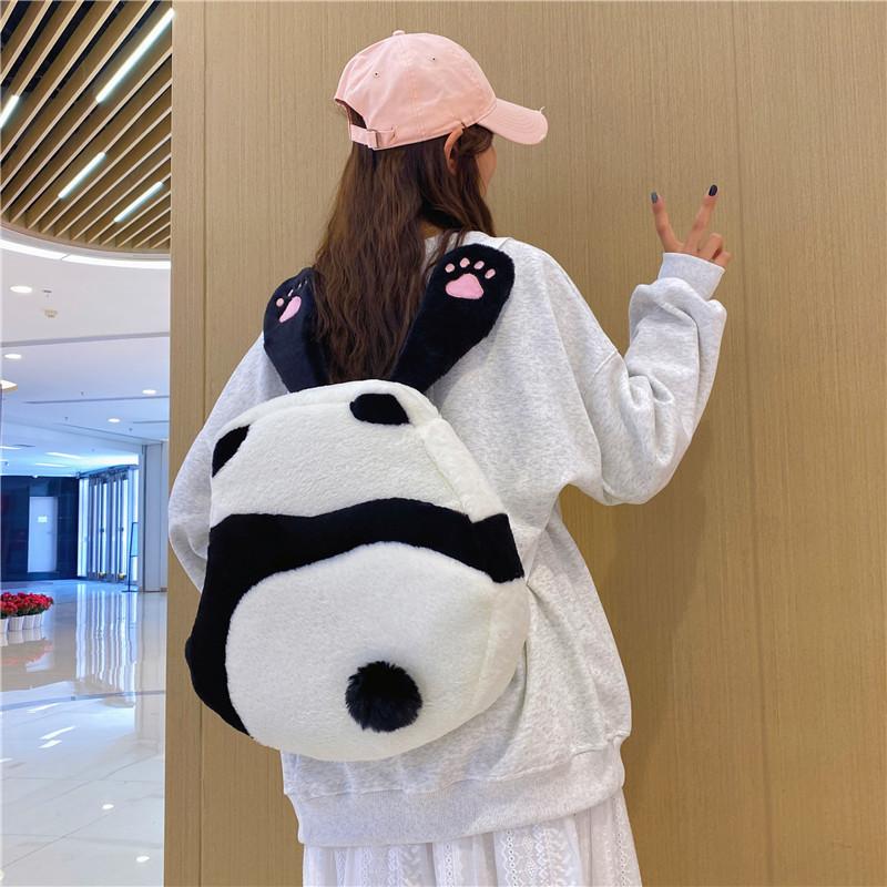 Large Capacity Cartoon Plush Panda Shoulder Bag For Women Cute Unisex Backpack Doll Bag Street Fashion