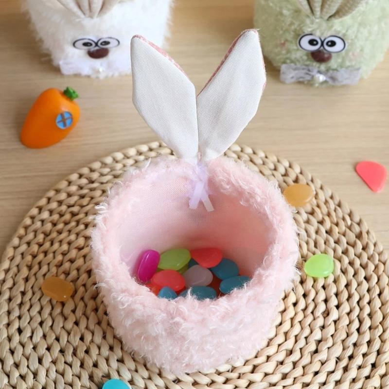 Easters Bunnies Basket Easters Buckets with Long Plush Ear Easters Eggs Hunting Baskets for Easters Party Decorations