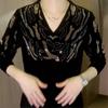Women Autumn Vintage Clothing Long Sleeve T-shirt Y2k V-neck Korean Plus Size Casual Tops