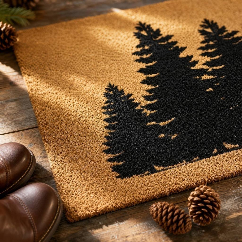 Christmas Three Trees Design Coir Doormat Non- Entrance for Holiday Decoration
