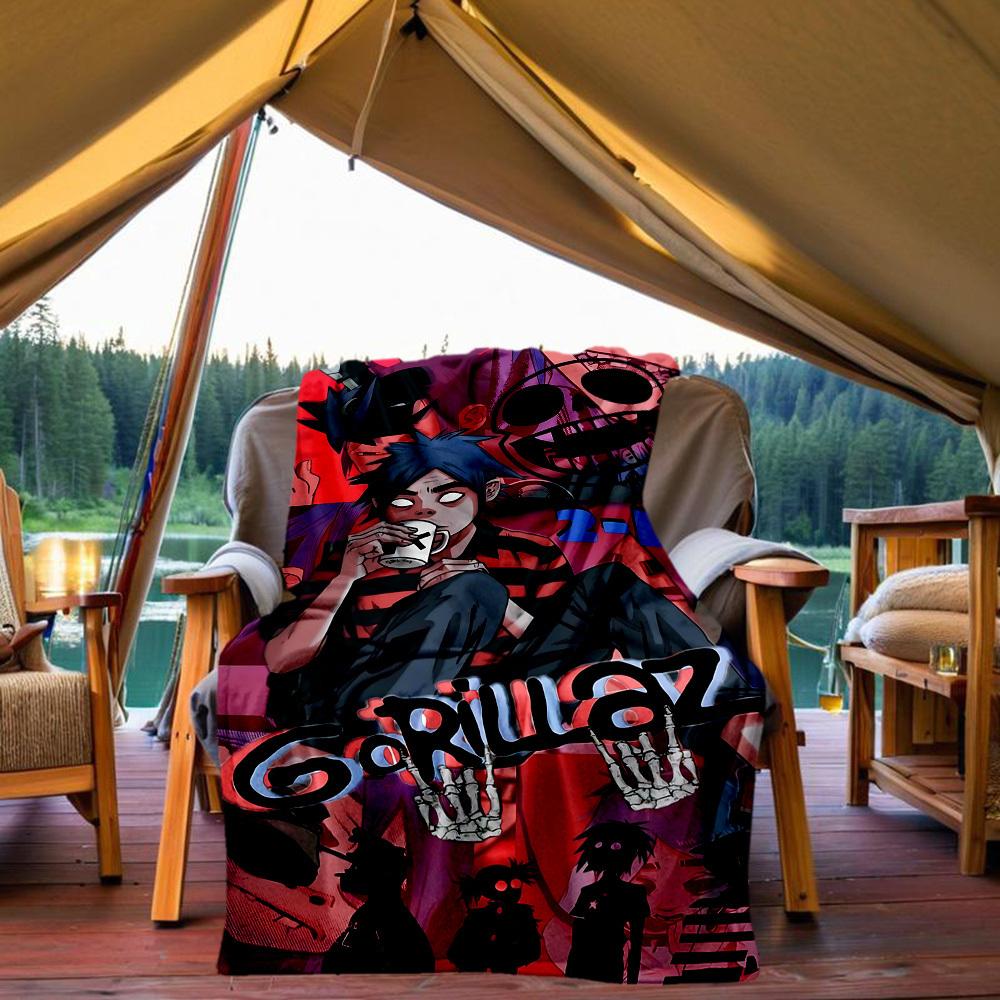 1pc Gorillaz Artwork Outdoor Blanket Lightweight Flannel, All-Season Use for Sofa, Bed, Travel, Camping, Living Room, Office, Couch019