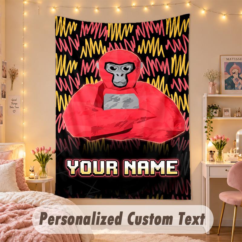 Custom Personalized Tapestry,Gorilla Tag cartoon Print Custom Name Text Wall Art Hanging for Bedroom