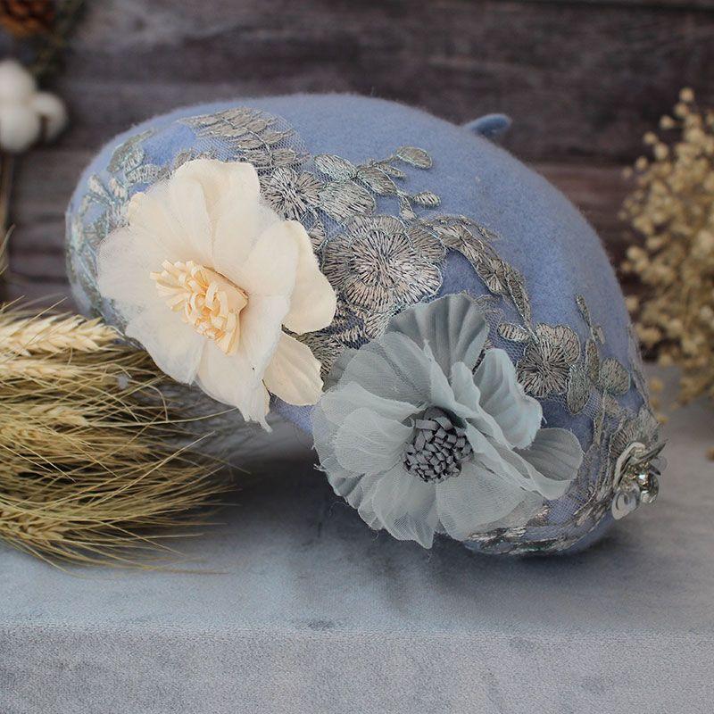 Women's Hat Original Embroidered Beret Women's Autumn/winter Floral Painter Hat Wool Pumpkin Hat
