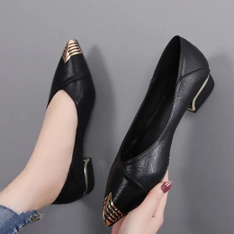 Fashion Low Heel Elegant Block Ladies Pumps Pointed Toe Women's Shoes Formal Chunky Heels Lastest Quick Delivery Genuine Mark Non Slip