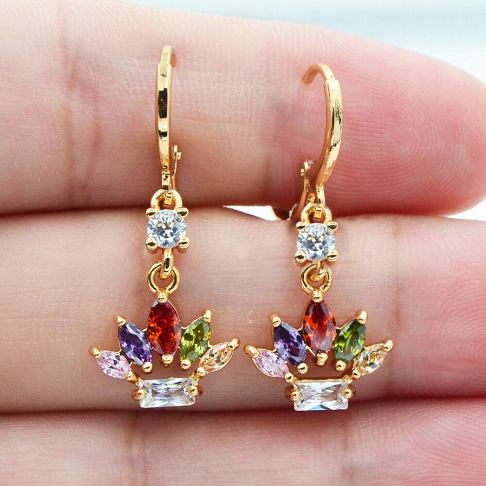 

Vintage Wedding Hoop Earrings Boho Female Rainbow Zircon Flower Earring Fashion Yellow Gold Color Small Stone Earrings for Women