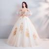 Palace Style Golden Three-dimensional Embroidery Bride Perspective Long-sleeved Wedding Dress