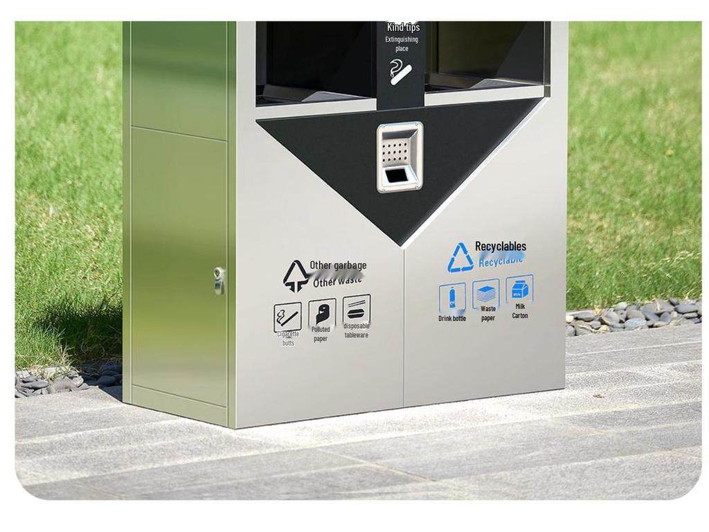 Stainless Steel Outdoor Trash Can with Waste Separation for Parks, Streets, and Scenic Areas