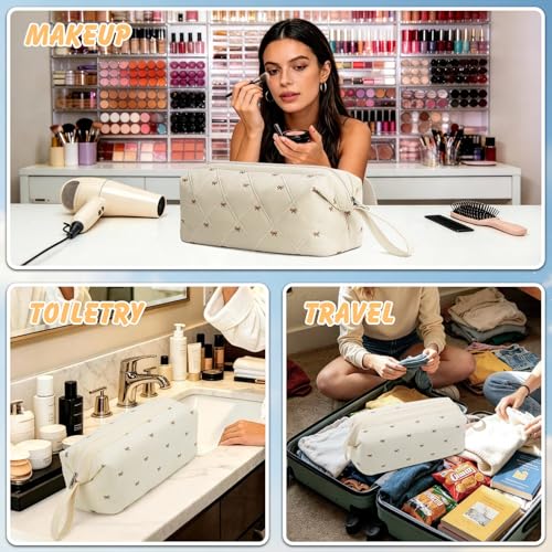 Portable Travel Bag for Hair Tools Large Capacity Styling Tool Organizer Compatible with Dyson Airwrap Beige Bow Hair Dryer Case for Daily Use